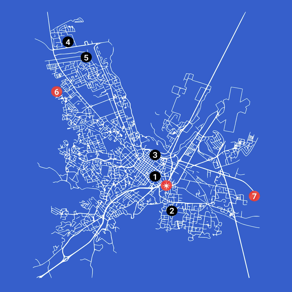Mapa ilustrado de la ciudad de Chihuahua con sectores numerados